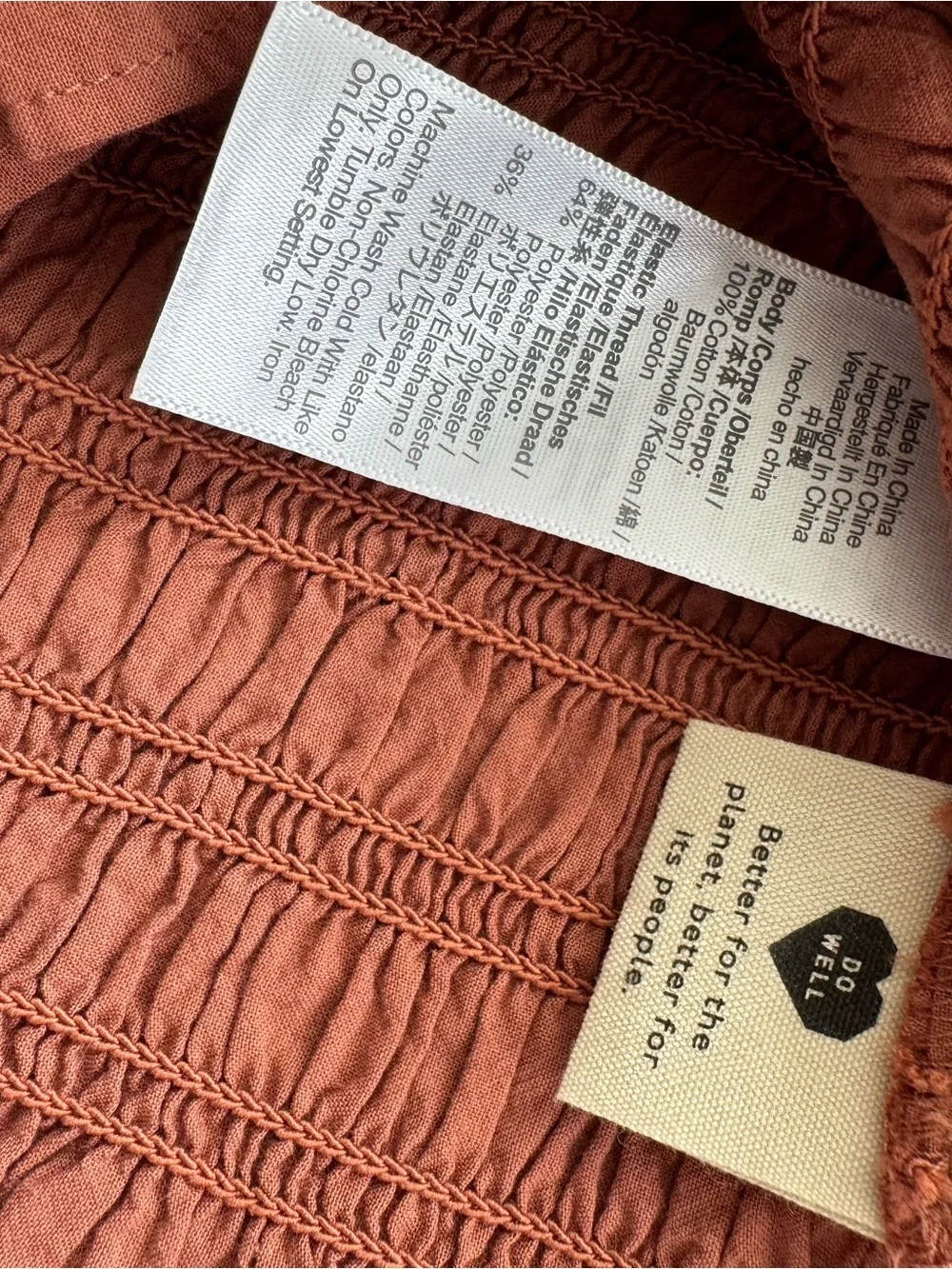 NWT Madewell Smocked Puff Sleeve Top Rust M